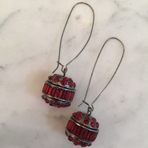 🍒🍒🍒 Red crystal disco ball earrings, long French style